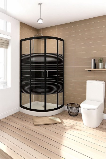 شور زجاج منحني – فريم أسود بخطوط Privacy (سحّاب مزدوج)